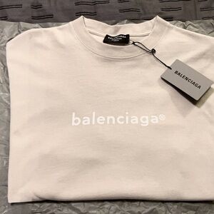 NWT Balenciaga Logo Print Oversized T-Shirt Bone White Size M Unisex
